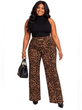 ROBERT LOUIS Leopard Print Gold Hardware Pull-On Pants XL NWT